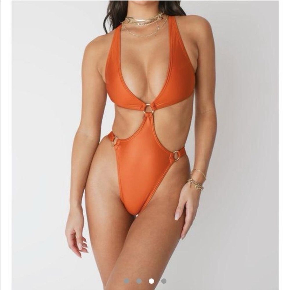 Adam Selman Sport Ring One-Piece Swimsuit Orange Women's Size S